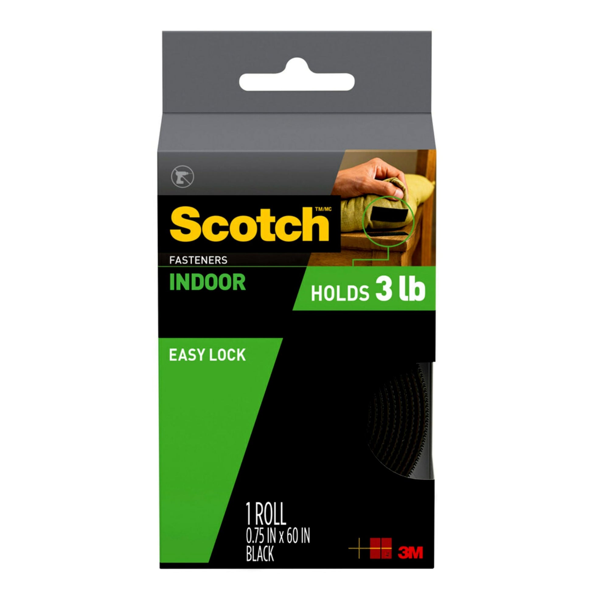 Scotch Multi-Purpose Hook and Loop Fasteners, 1 Roll, Black, for Indoor Use, 3/4 in x 5 ft