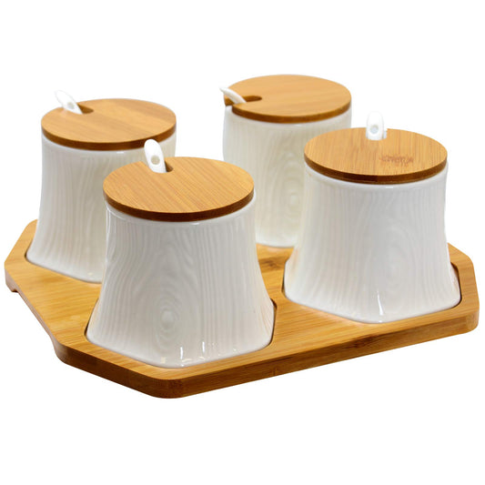Elama 13pc Ceramic Spice Jar Set with Bamboo Lids