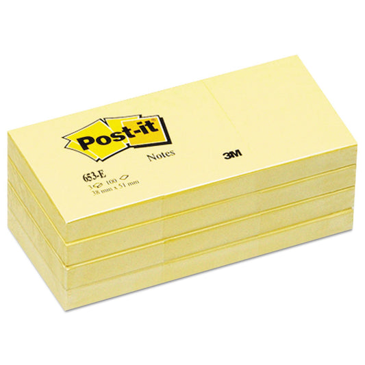 Post-it(R) 1 1/2in. x 2in. Notes, Canary Yellow, 100 Sheets Per Pad, Pack of 12 Pads, 653