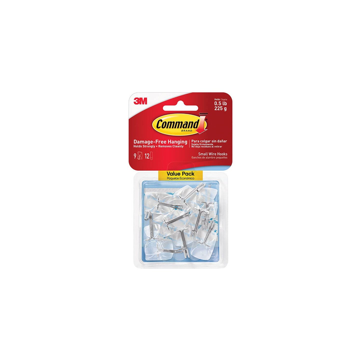Command 3M 17067Clr9es Clear Hooks & Strips, Plastic/Wire, Small, 9 Hooks W/12 Adhesive Strips/Pack