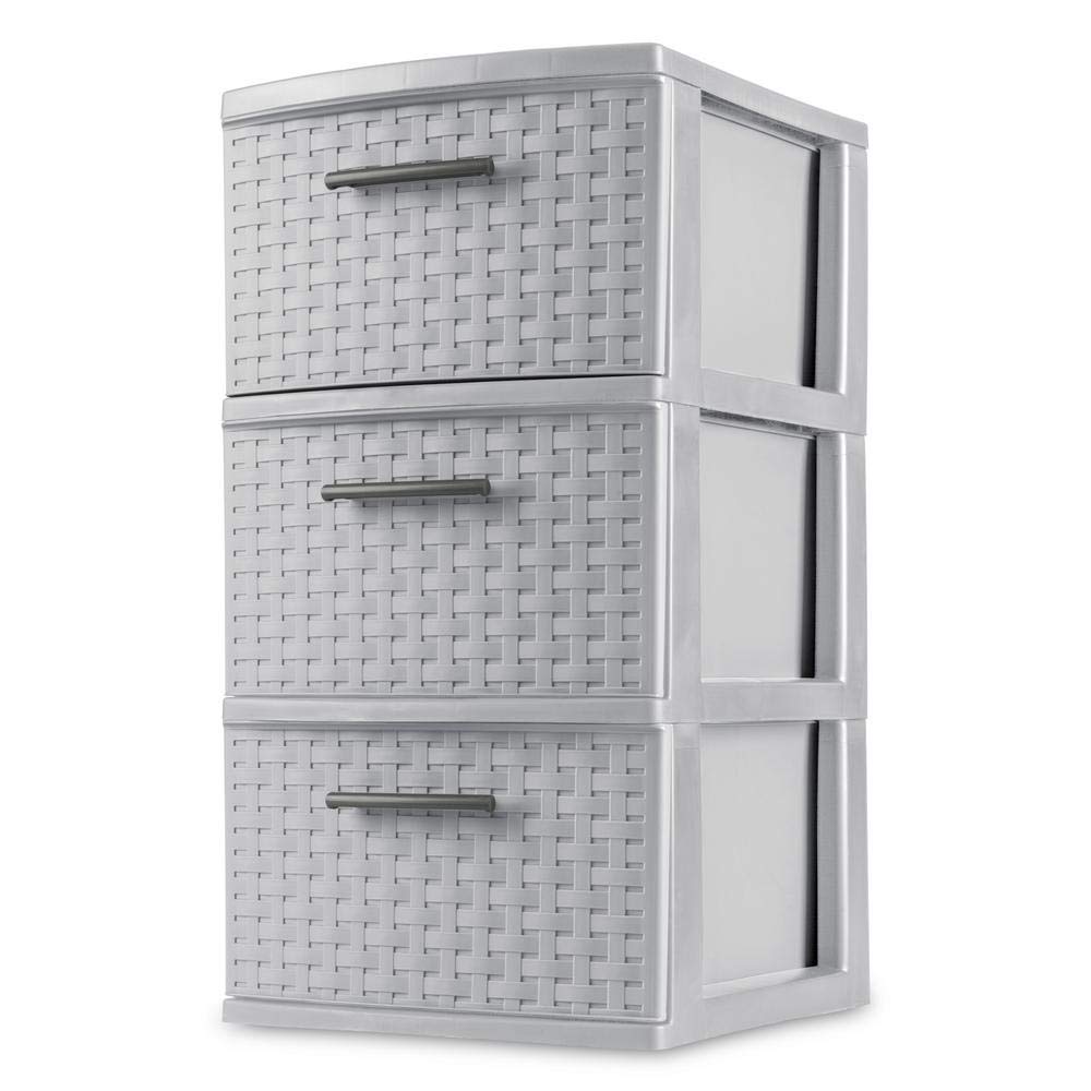 Sterilite 3 Drawer Weave Tower, Gray, 12.625 x 24 in