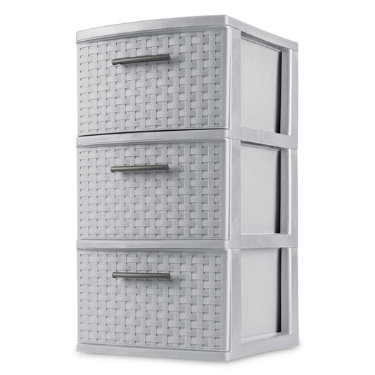 Sterilite 3 Drawer Weave Tower, Gray, 12.625 x 24 in