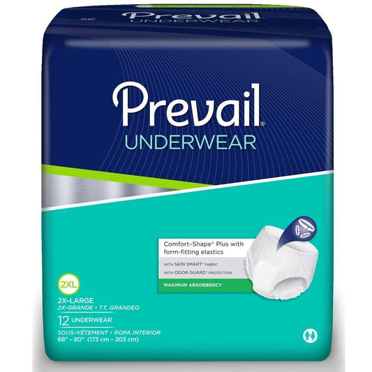 First Quality Female Adult Absorbent Underwear Prevail Daily Underwear Pull On with Tear Away Seams 2X-Large Disp, White 12 Count