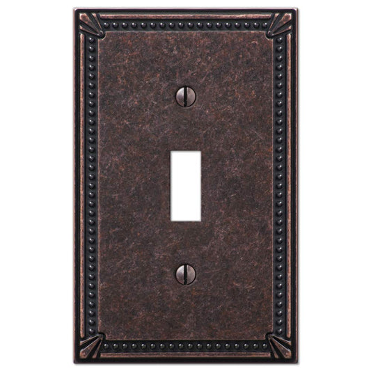 Amerelle 74TAZ Imperial Bead Wallplate, 1 Toggle, Cast Metal, Tumbled Aged Bronze, 1-Pack