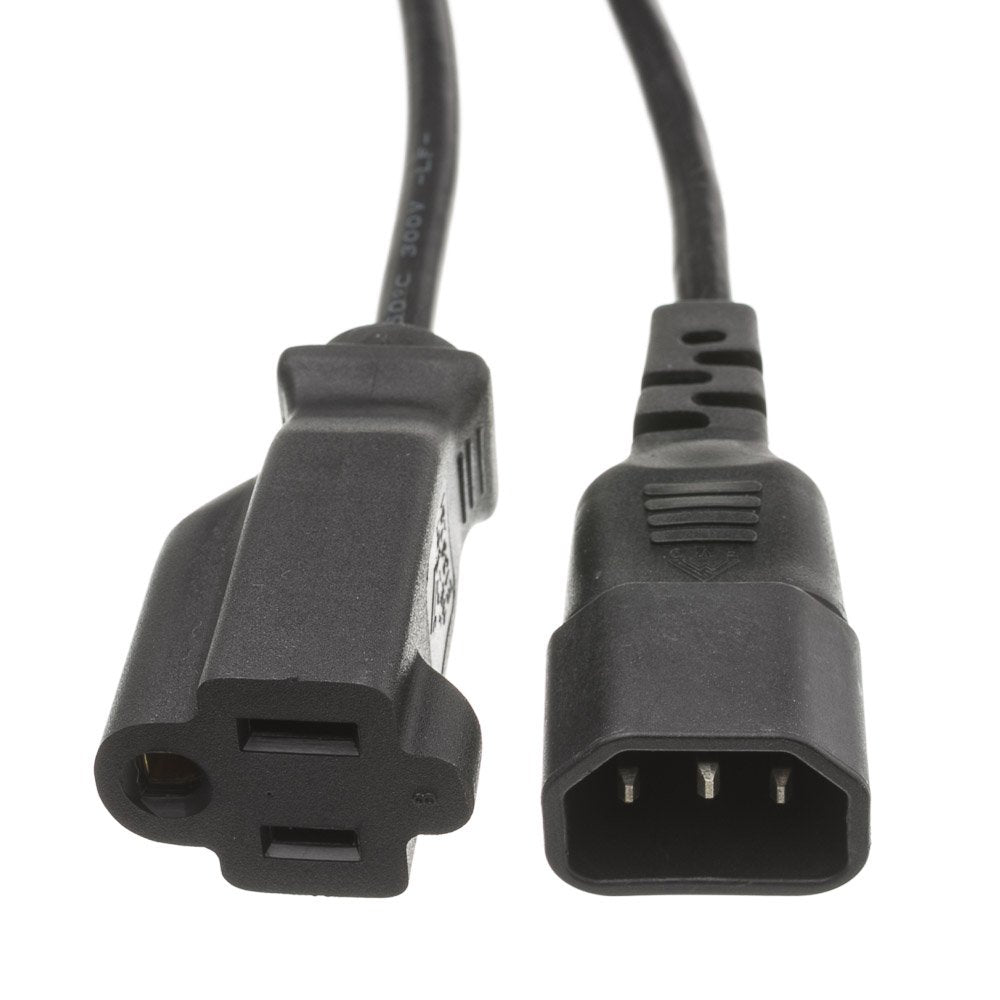 CableWholesale Power Cord Adapter C14 to NEMA 5-15R 3ft