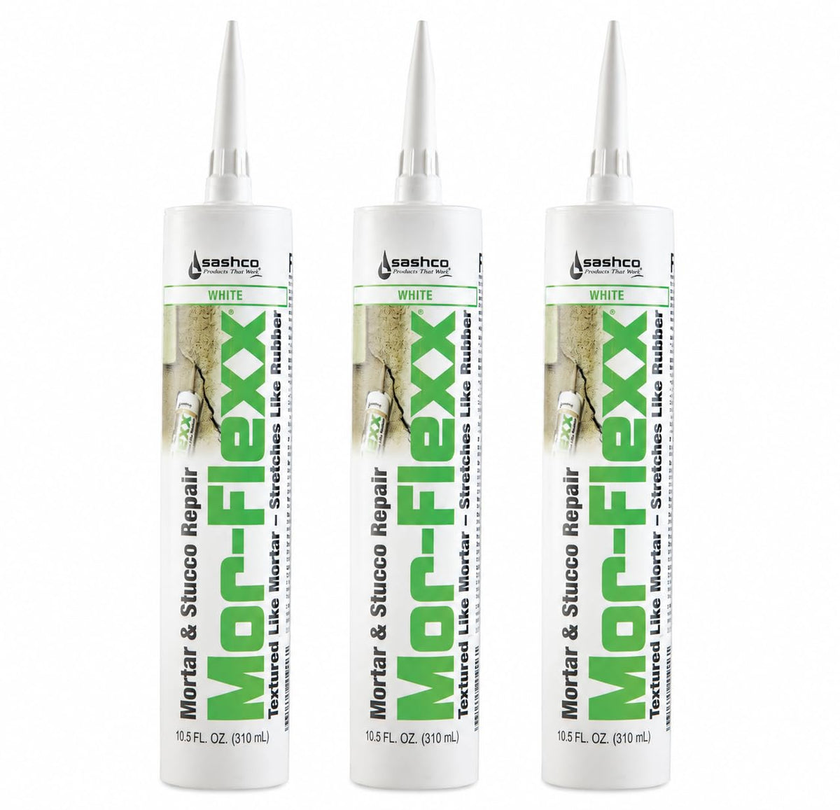 Sashco Mor-Flexx Mortar & Stucco Repair, White, 10.5 oz, 3 Pack