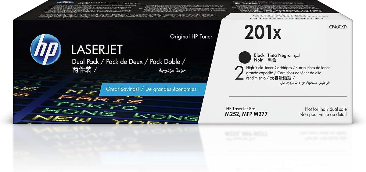 HP 201X High Yield Black Original Laser Toner Cartridge for Color LaserJet Pro M252, M277 Printer, 2800 Page Yield Per Cartridge, 2 Pack