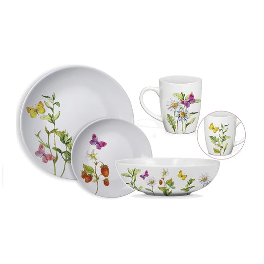 Safdie & Co. AM02684 16 Piece Botanical Butterflies Dinner Set, White
