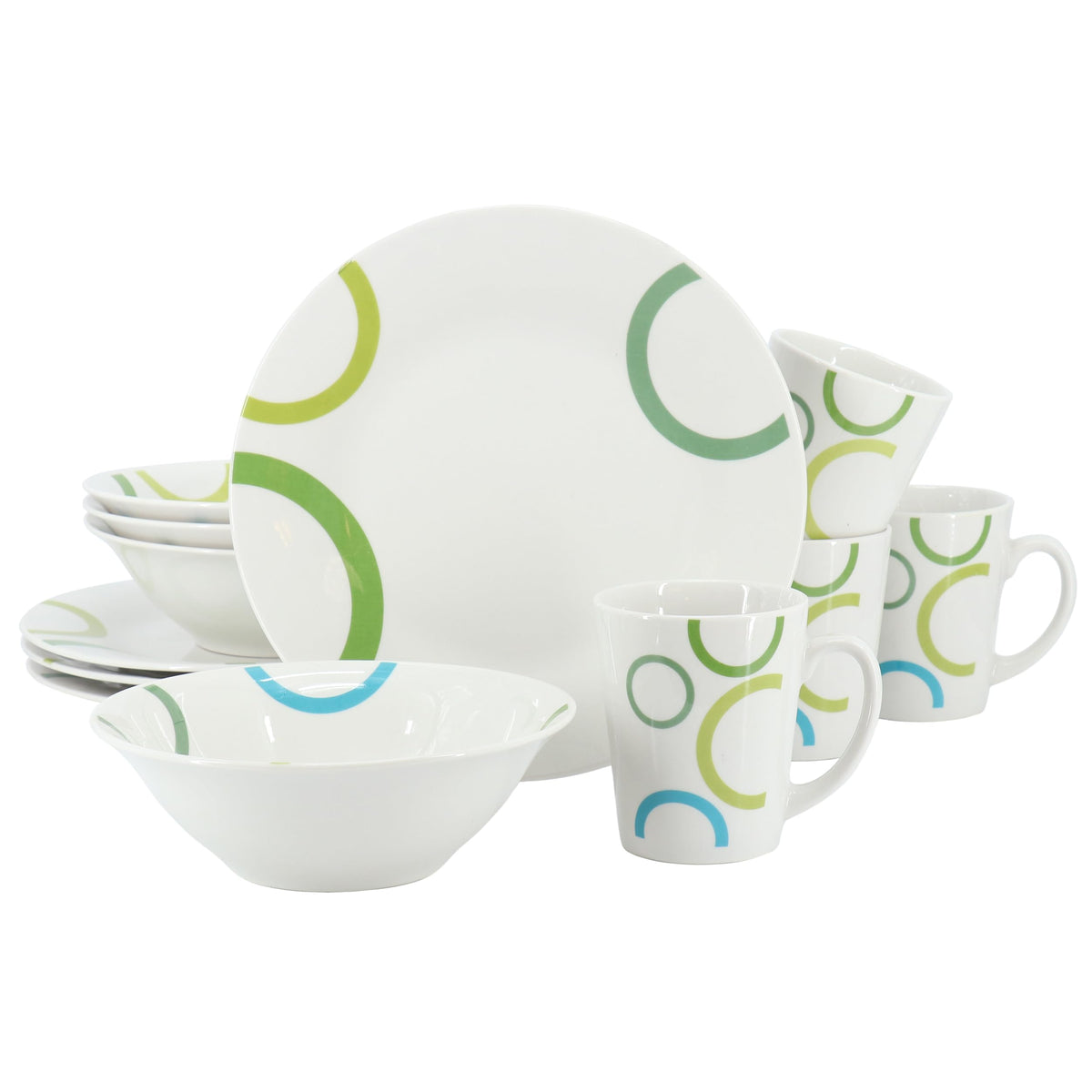 Gibson Home Green Loops 12pc Ceramic Dinnerware Set