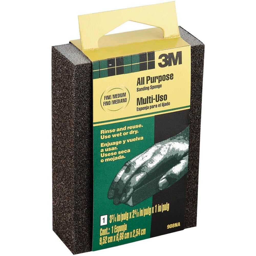 3M Small Area Sanding Sponge, 3.75-in by 2.625-in by 1-in, Fine/Medium