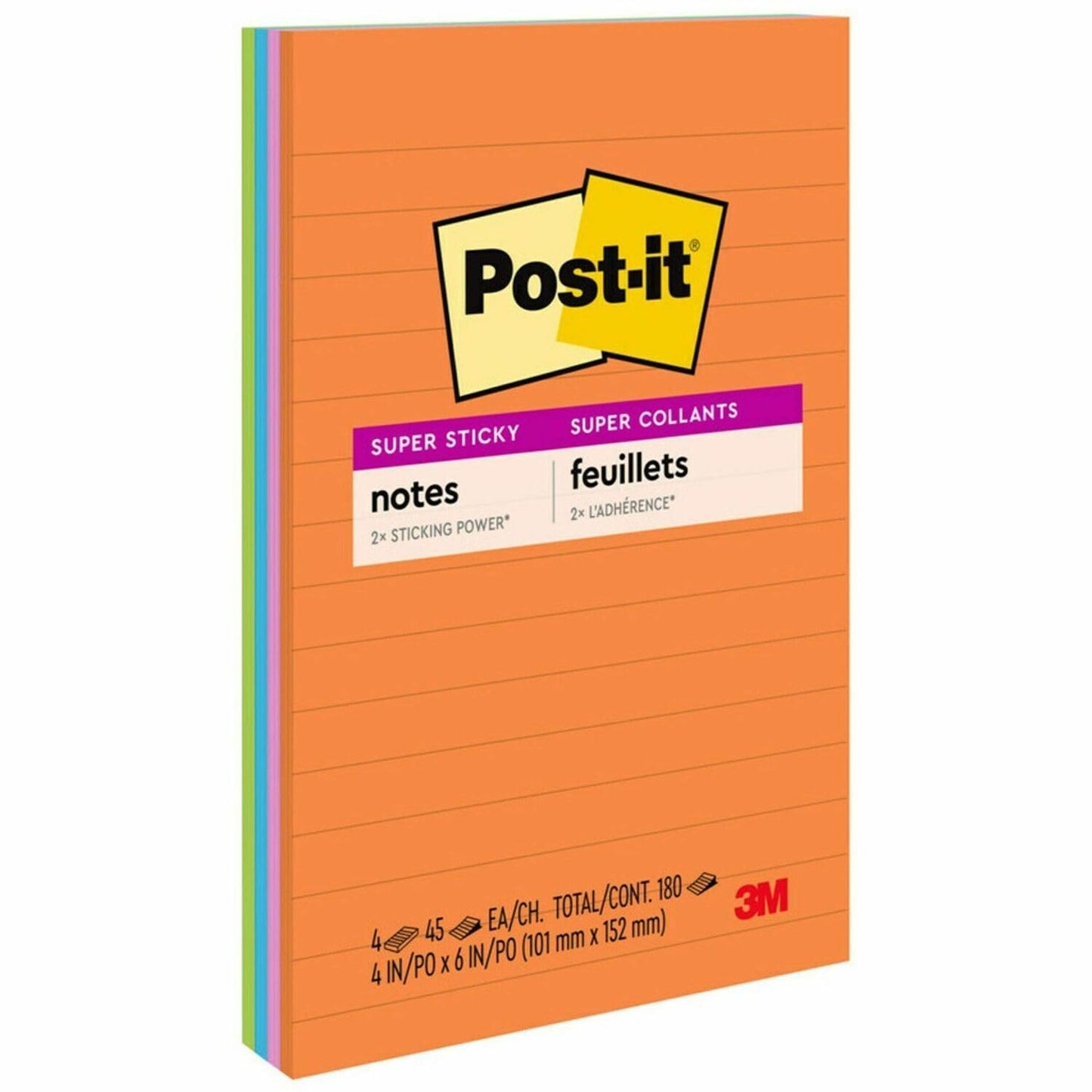 3M Post-it Super Sticky Lined Notes 4" x 6" 4-Pack