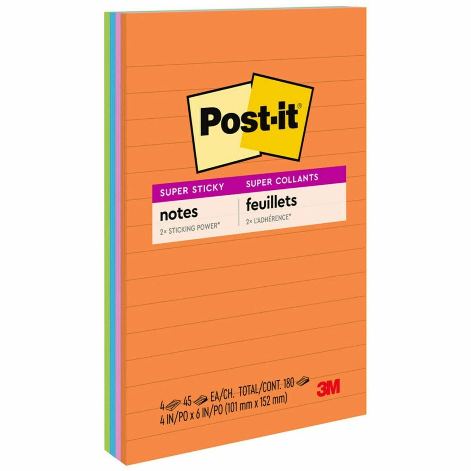 3M Post-it Super Sticky Lined Notes 4" x 6" 4-Pack