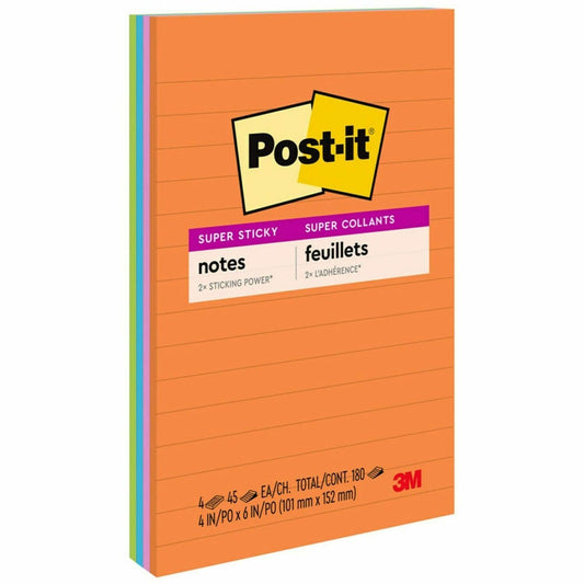 3M Post-it Super Sticky Lined Notes 4" x 6" 4-Pack