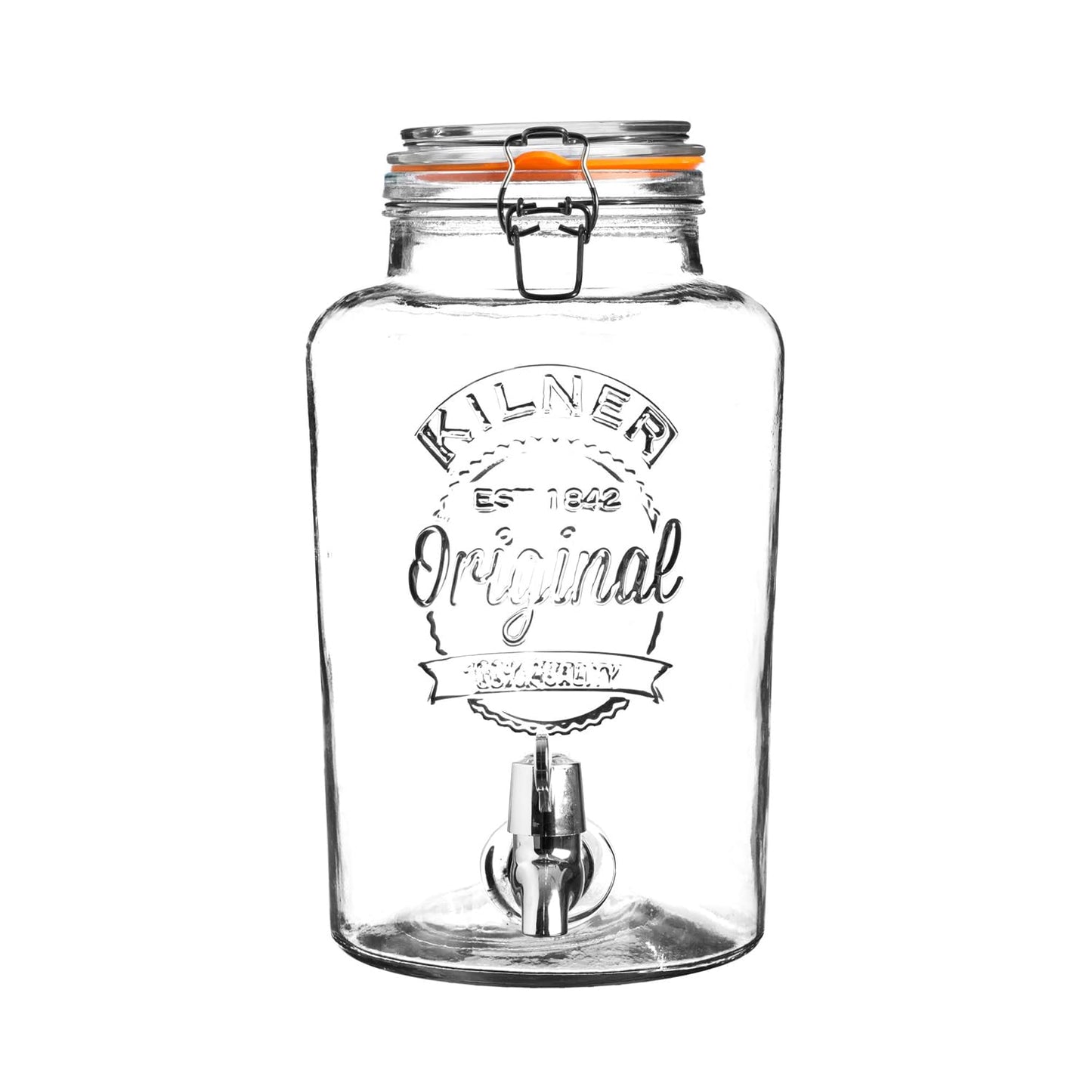Kilner 5 Litre Glass Storage Jar with Dispensing Tap Airtight Clip Top for Serving Beverages, Cocktails, and Infused Drinks Ideal for Parties & Buffets