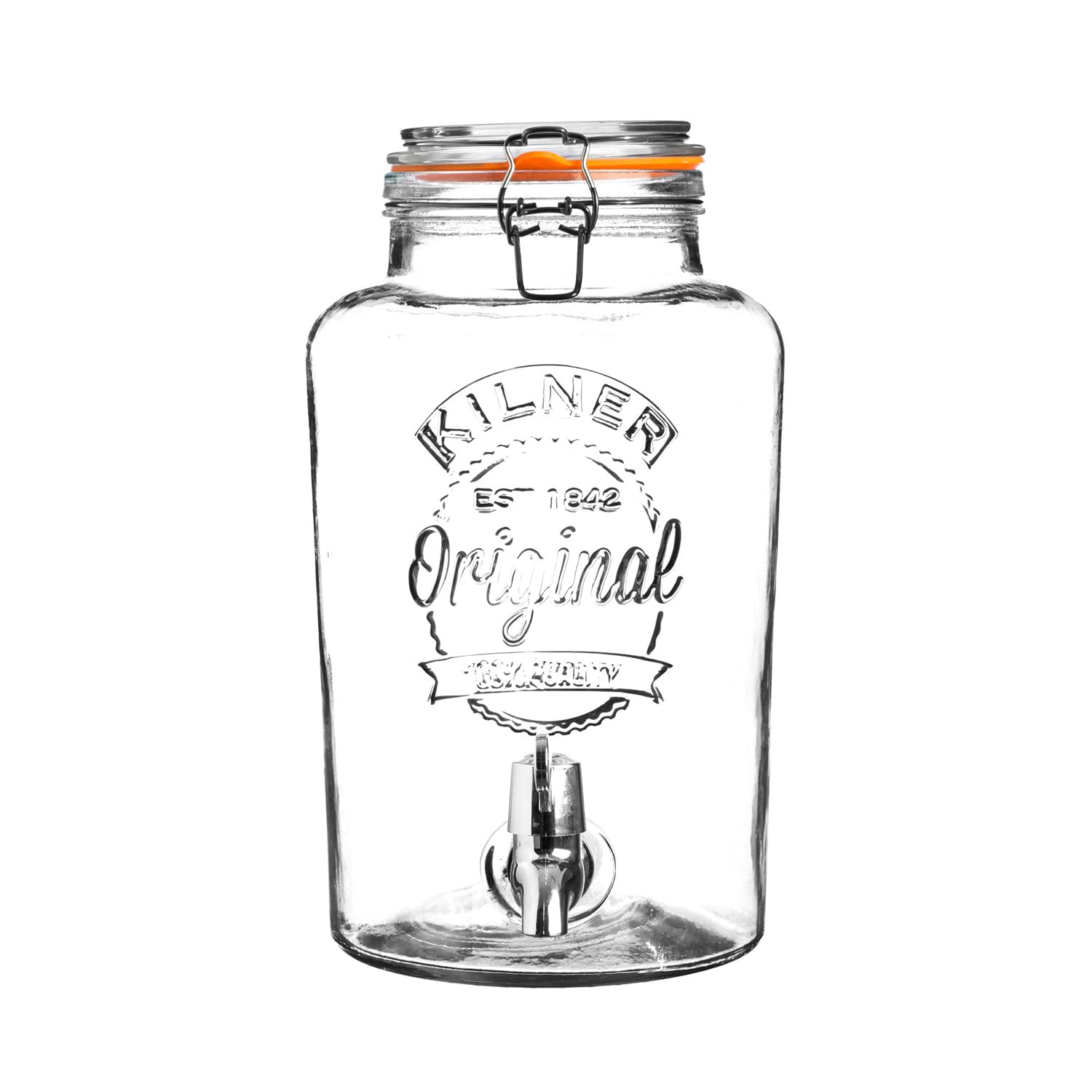 Kilner 5 Litre Glass Storage Jar with Dispensing Tap Airtight Clip Top for Serving Beverages, Cocktails, and Infused Drinks Ideal for Parties & Buffets
