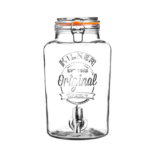 Kilner 5 Litre Glass Storage Jar with Dispensing Tap Airtight Clip Top for Serving Beverages, Cocktails, and Infused Drinks Ideal for Parties & Buffets