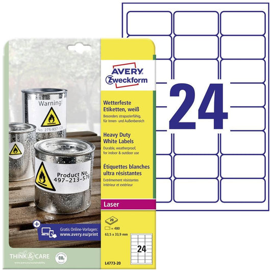 Avery Heavy Duty Labels 63.5 x 33.9mm 480-Pack