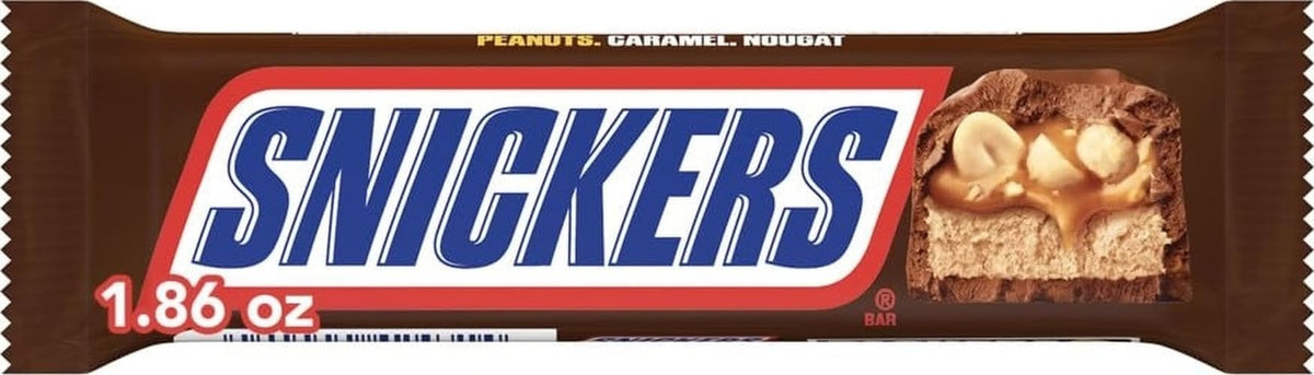 SNICKERS Chocolate Candy Bar, Full Size 1.86 oz, Chocolate Snacks