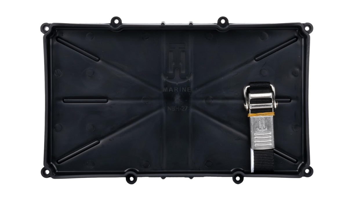 T-H Marine Battery Holder Tray with Stainless Steel Buckle - Heavy Duty Marine & RV Battery Mount - Corrosion Resistant, NMMA Certified, Tight-Space Battery Tray - 27 Series Tray, 12.5" x 7"