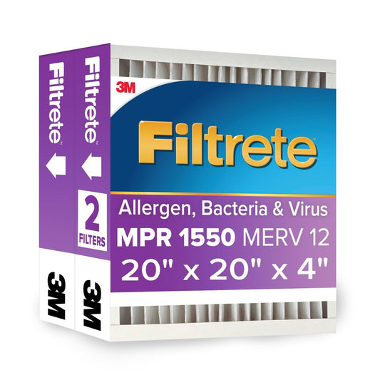 Filtrete 20x20x4 AC Furnace Air Filter, MPR 1550, MERV 12, Fits Honeywell, CERTIFIED Asthma & Allergy Friendly, Electrostatic Air Cleaning Filter, 2-Pack (Actual Size 19.88x19.88x4.31 in)