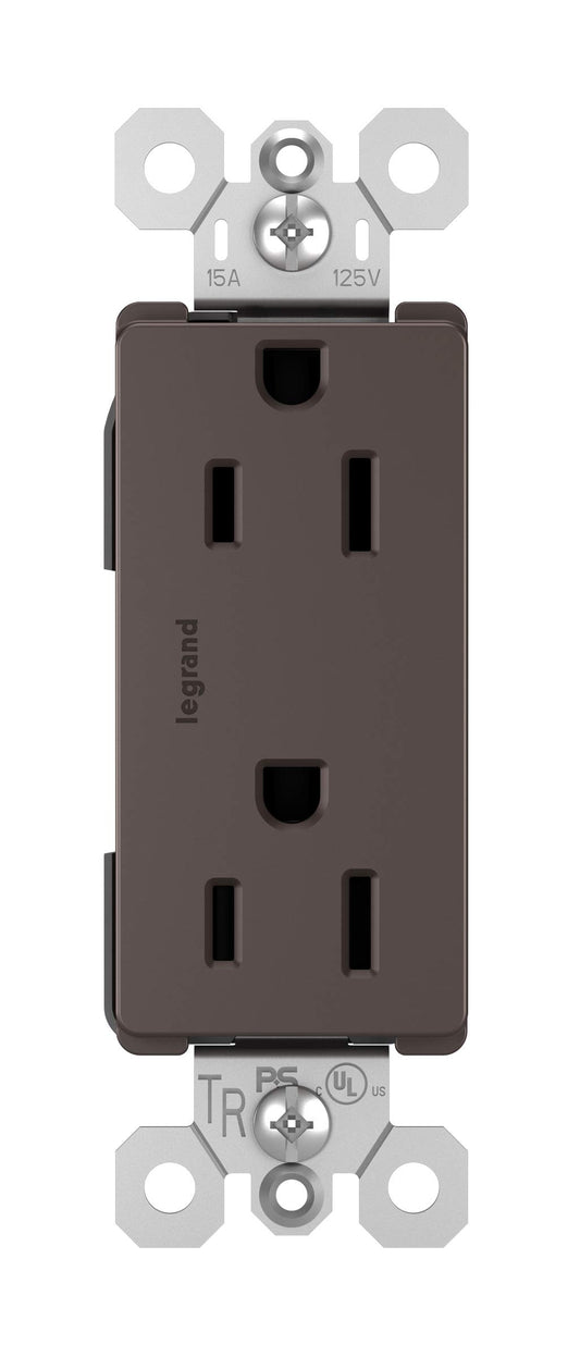 Legrand radiant 885TRDBCC12 15 Amp Tamper Resistant Decorator Duplex Outlet, Side Wire or Push Wire, Dark Bronze (1 Count)