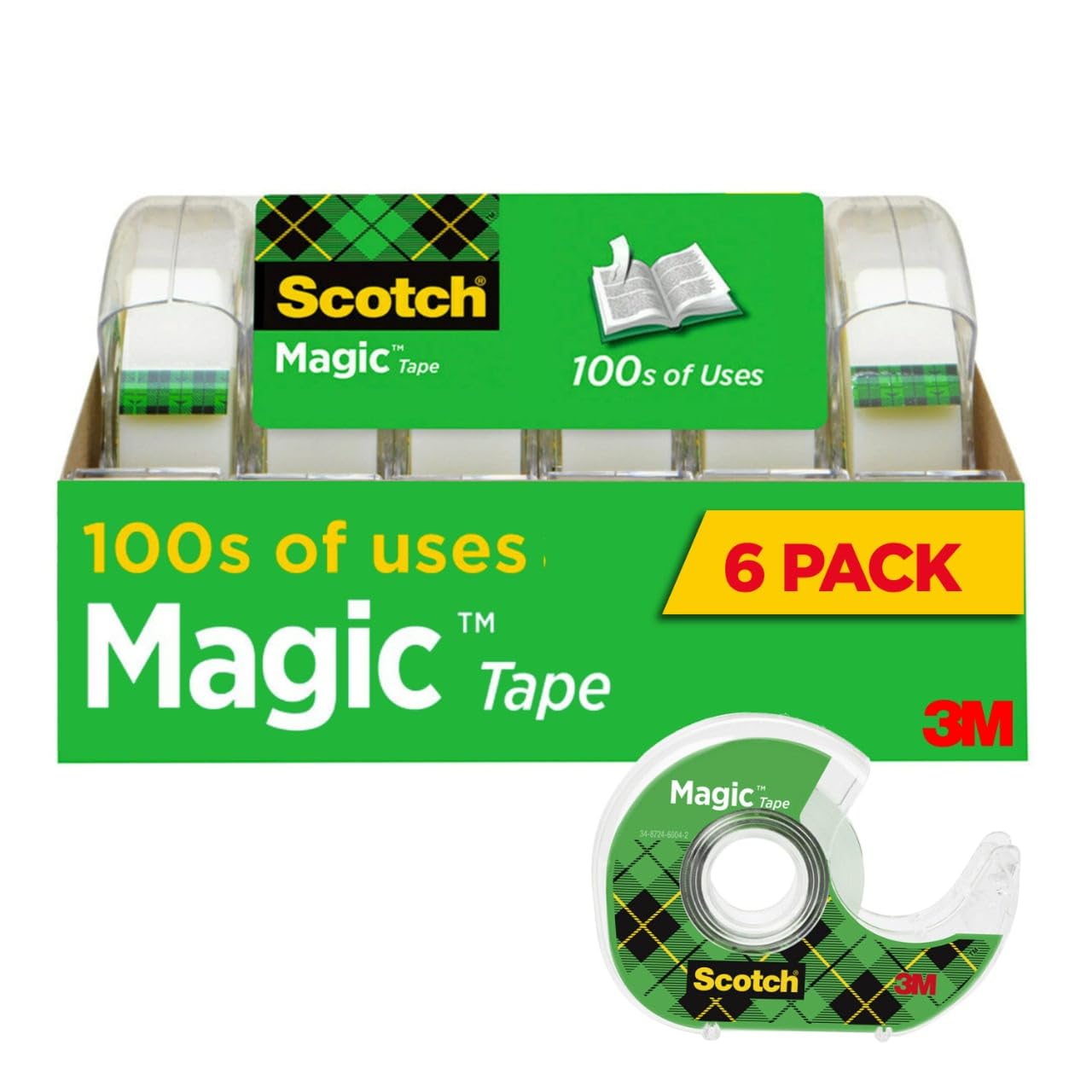 Scotch 6122 Magic Tape & Refillable Dispenser, 3/4-Inch x 650-Inch, 1-Inch Core, Clear, 6/Pack