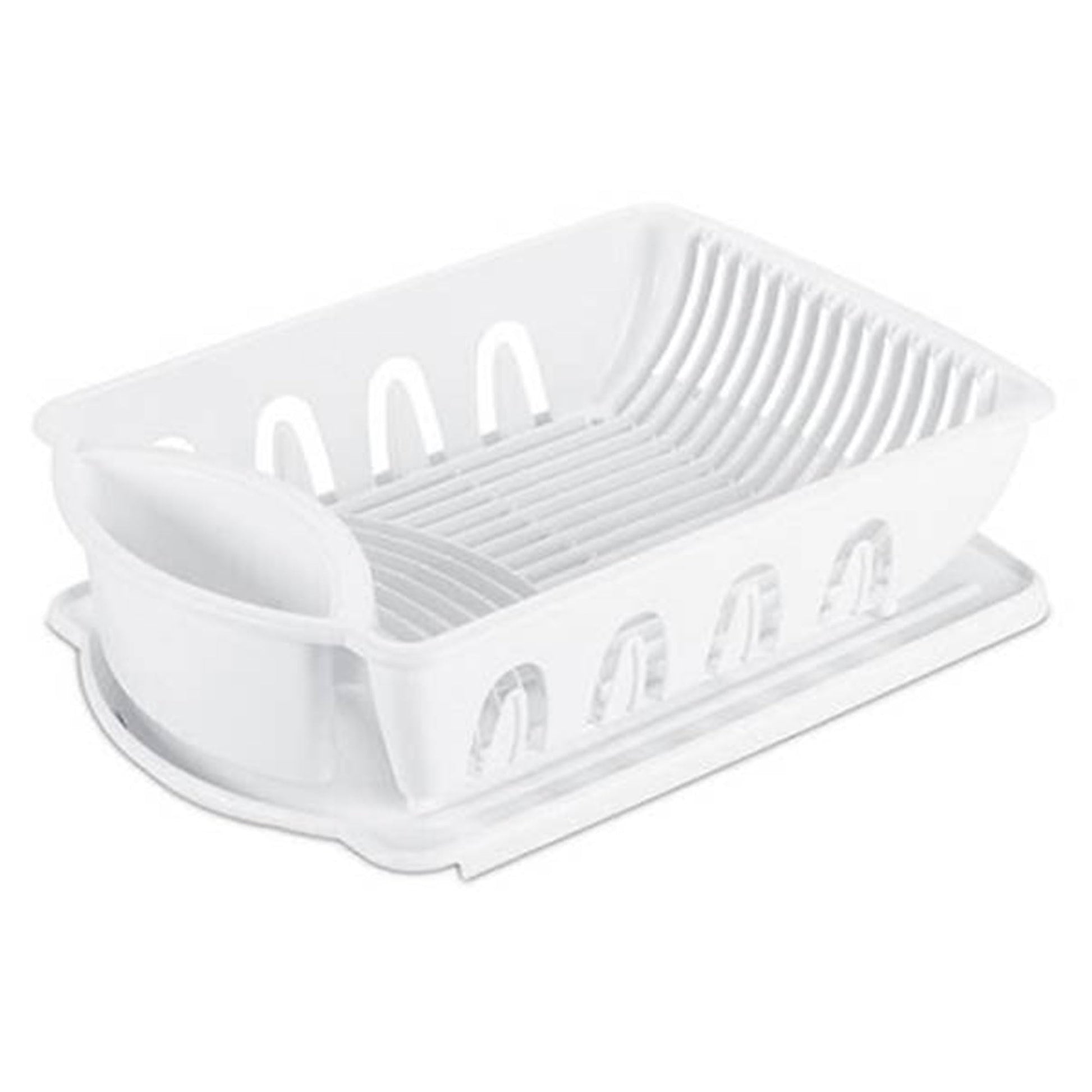 Sterilite Large 2 Piece Sink Set, with Drainboard for Drying, Holds Clean Dishes in the Kitchen such as Plates, Cups, and Silverware, White, 6-Pack