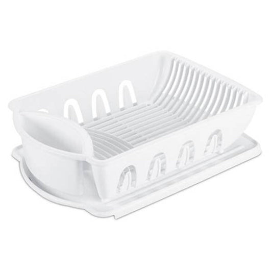 Sterilite Large 2 Piece Sink Set, with Drainboard for Drying, Holds Clean Dishes in the Kitchen such as Plates, Cups, and Silverware, White, 6-Pack