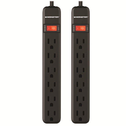 Monster Just Power It Up 6-Outlet Surge Protector, 2ft Cord, Black