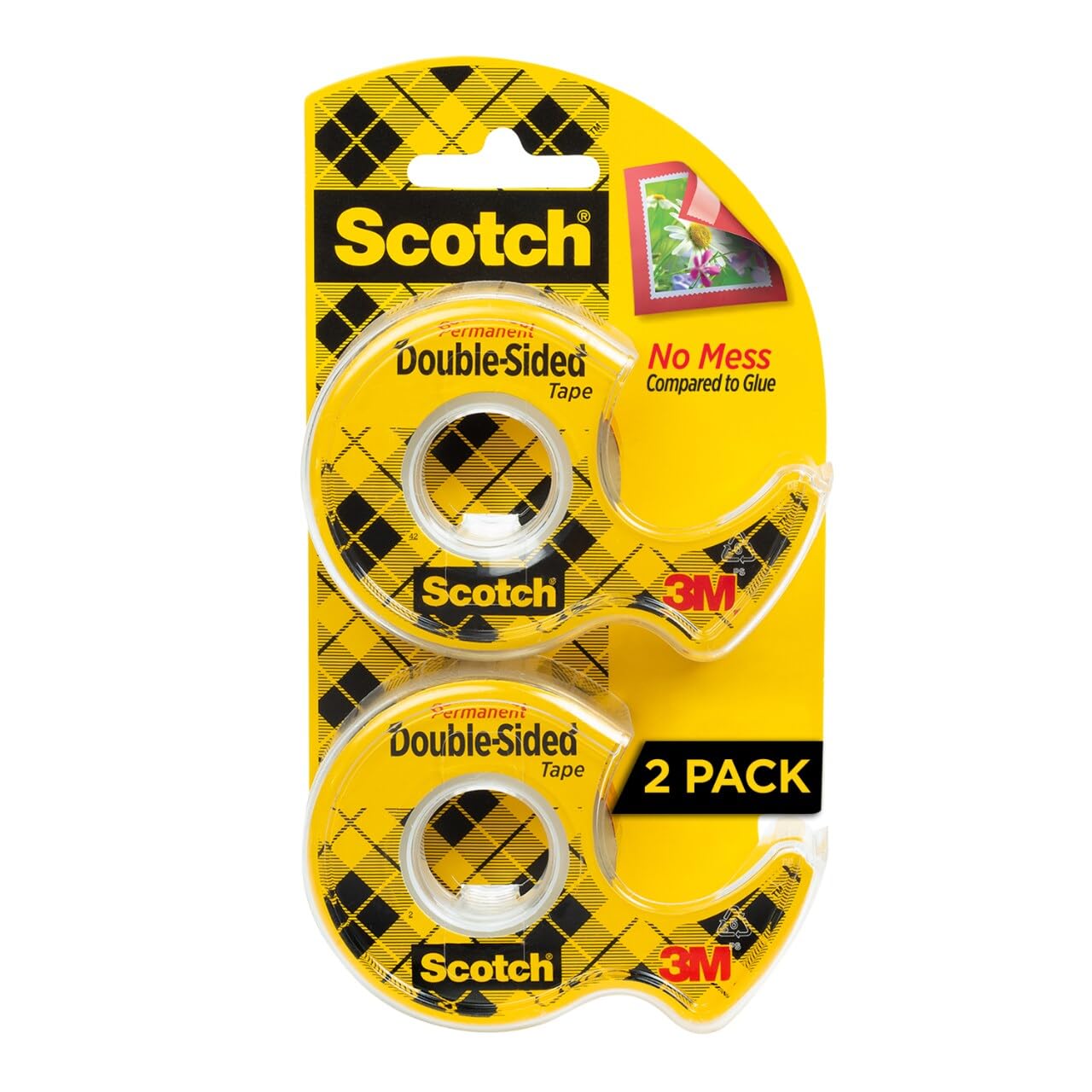 Scotch Double Sided Tape, Permanent, 1/2 in x 400 in, 2 Dispensers/Pack (137DM-2)