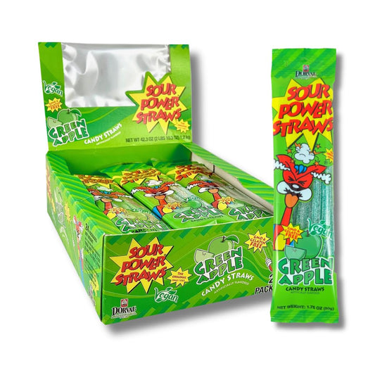 Dorval Sour Power Straws Green Apple 1.75oz 12/24ct