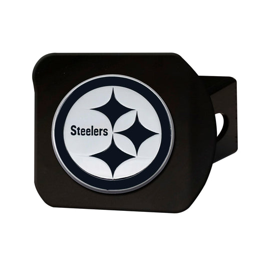 Pittsburgh Steelers NFL Black Hitch Cover with Chrome Team Logo by FANMATS - Unique Custom 3-D Team Logo Molded Design – Easy Installation on Truck, SUV, Car - Ideal Gift for Die Hard Football Fan