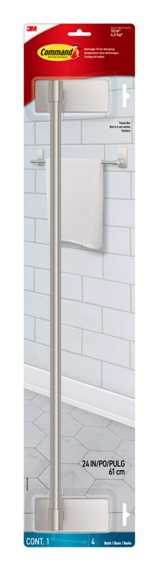 3M Command Bath Satin Nickel Towel Bar 24in