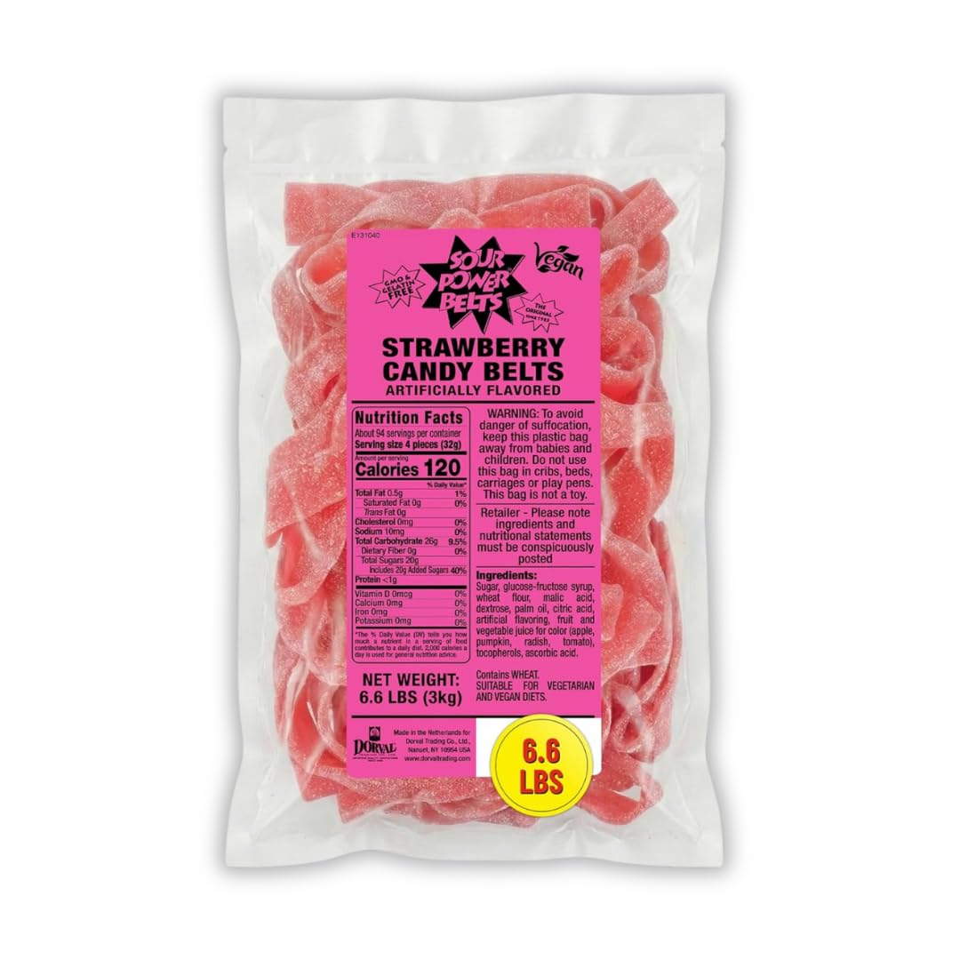 Sour Power Strawberry Candy Belts 6.6 lb