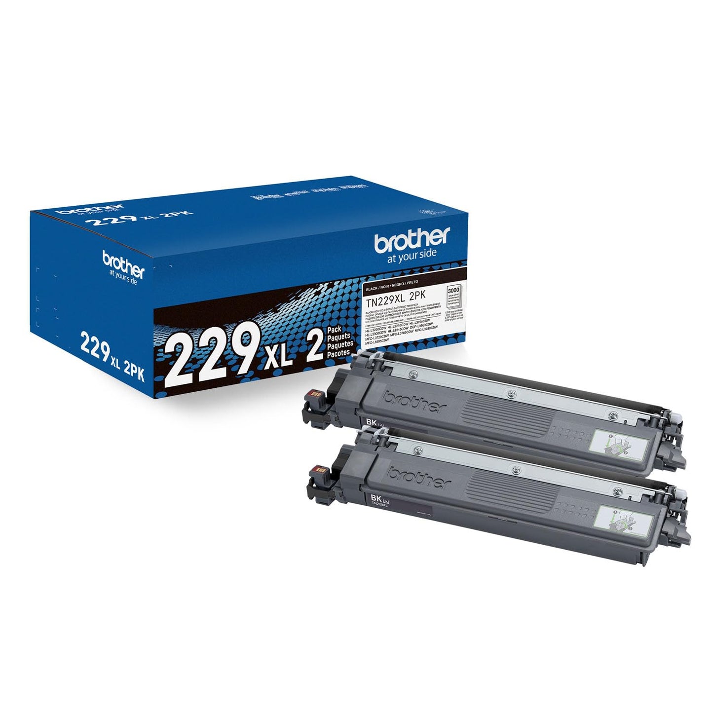 Brother Genuine TN229XL2PK Black High Yield Printer Toner Cartridge 2-Pack - Print up to 3,000 Pages Each(1)