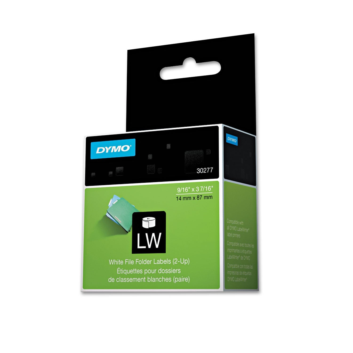 DYMO 30277 LabelWriter 2-Up File Folder Labels, 9/16 x 3 7/16, White, 260 Labels/Roll