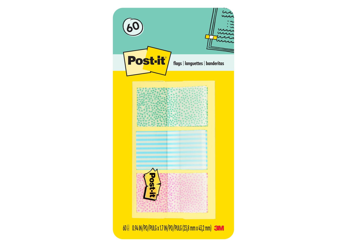 Post-it Pattern Flags, 60/On-The-Go Dispenser, .47 in, Gradient Pattern Collection (682-GRDNT)