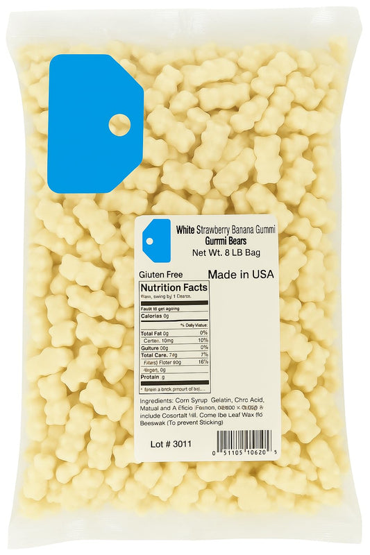 White Strawberry-Banana Gummi Bears Candy, 80 oz (5 LB) Bag 50180