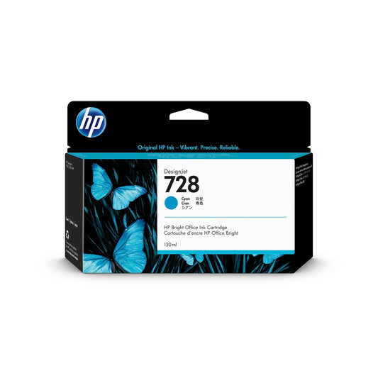 HP 728 Cyan 130-ml Genuine Ink Cartridge (F9J67A) for DesignJet T830 MFP & T730 Large Format Plotter Printers