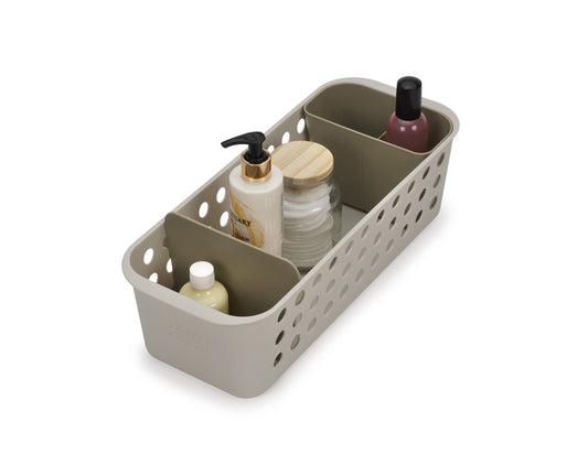 Joseph Joseph EasyStore - Slimline Bathroom essentials Storage Basket Organiser with moveable pot and divider, Ecru