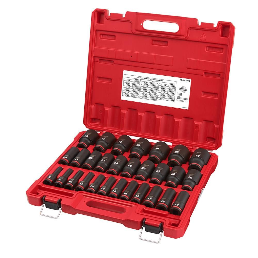Milwaukee MWK49-66-7015 0.5 in. Drive Metric Deep 6 Point Socket Set 29 Piece