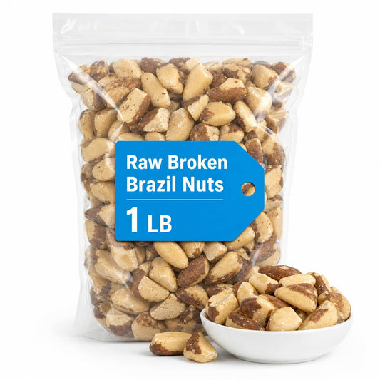 Raw Broken Brazil Nuts, 1 lb, Wild Harvested, Non-GMO, Kosher, Gluten Free