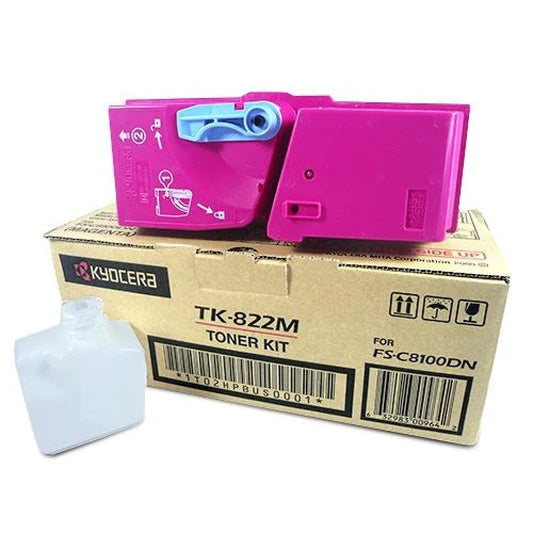 KYOCERA 1T02HPBUS0 Model TK-822M Magenta Toner Cartridge for use FS-C8100DN A3 Color Laser Printer, Up to 7000 Pages Yield at 5% Average Coverage