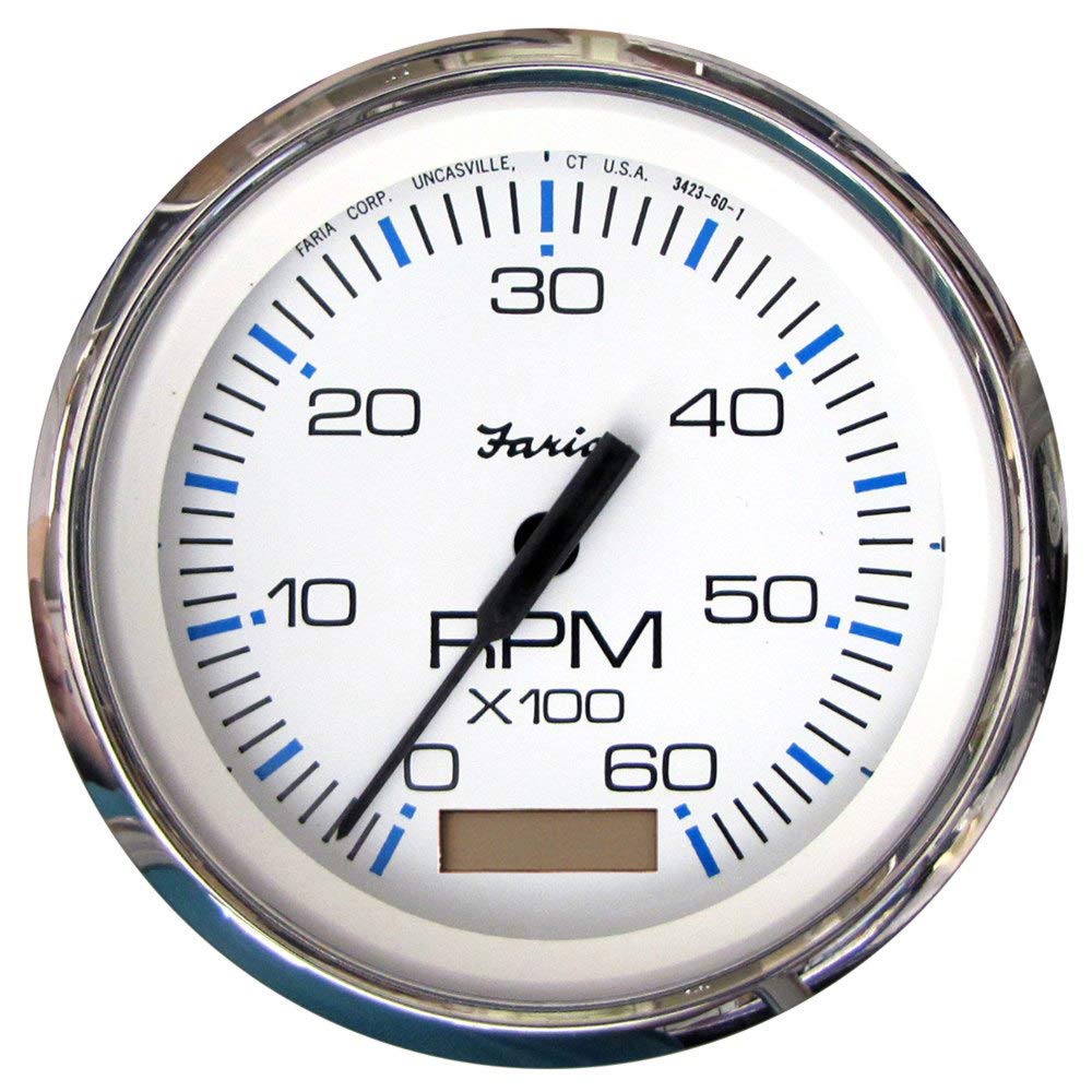 Faria Chesapeake White SS 4" Tachometer Hourmeter 6000 RPM