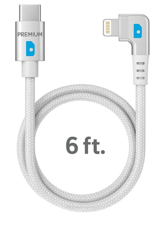 Scosche Ci4BRA6WT-SP Strikeline RA Premium USB-C to Right-Angle MFi Certified Charge & Sync Braided Cable 6-ft. White/Silver