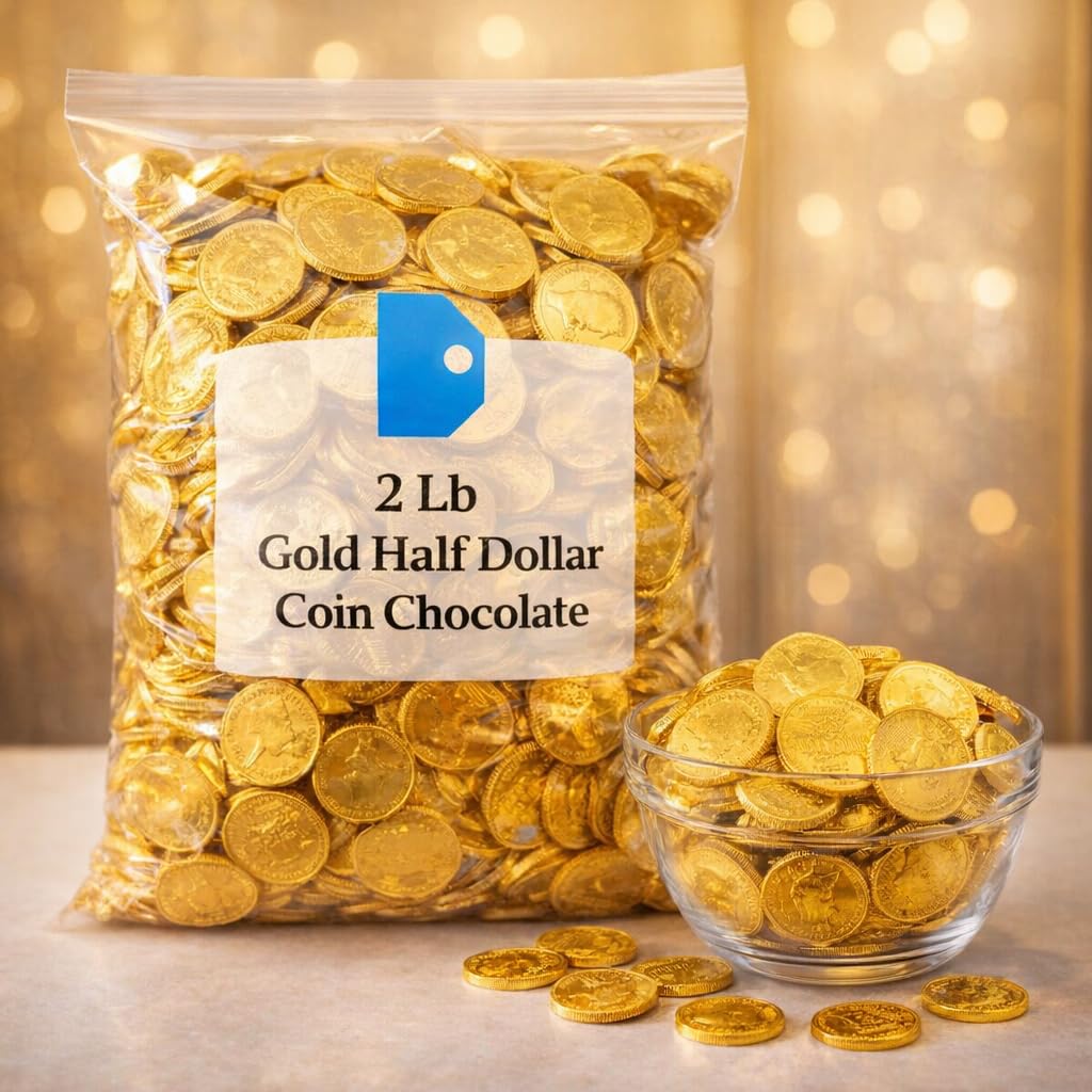 The Snackery, Large Kennedy Half Dollar Gold Foil Coins, 180 Pieces Individually Wrapped, Milk Chocolatey Coins (2 lb)