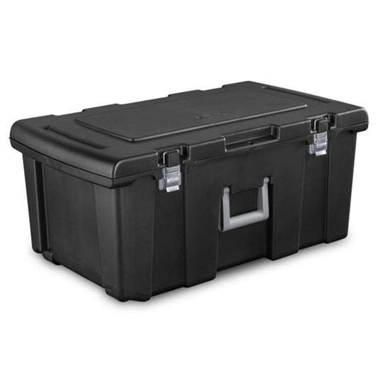 Sterilite Wheeled Footlocker, Lockable Plastic Utility Storage Container, Black