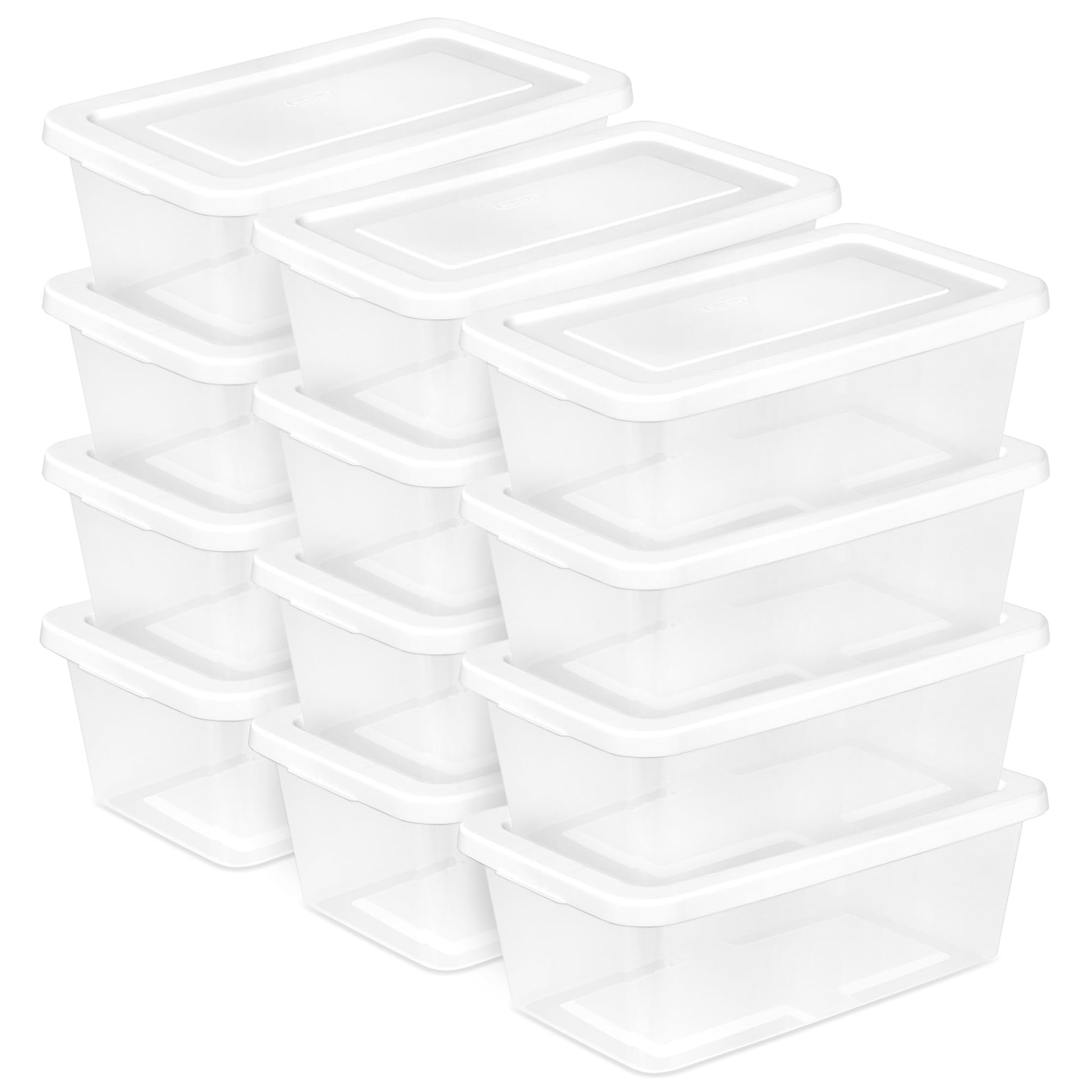 Sterilite 24 Pack Storage Box, 20 Quart Stackable Tote, Clear Plastic Container with Secure Snapping Lids for Home and Office Organization, White