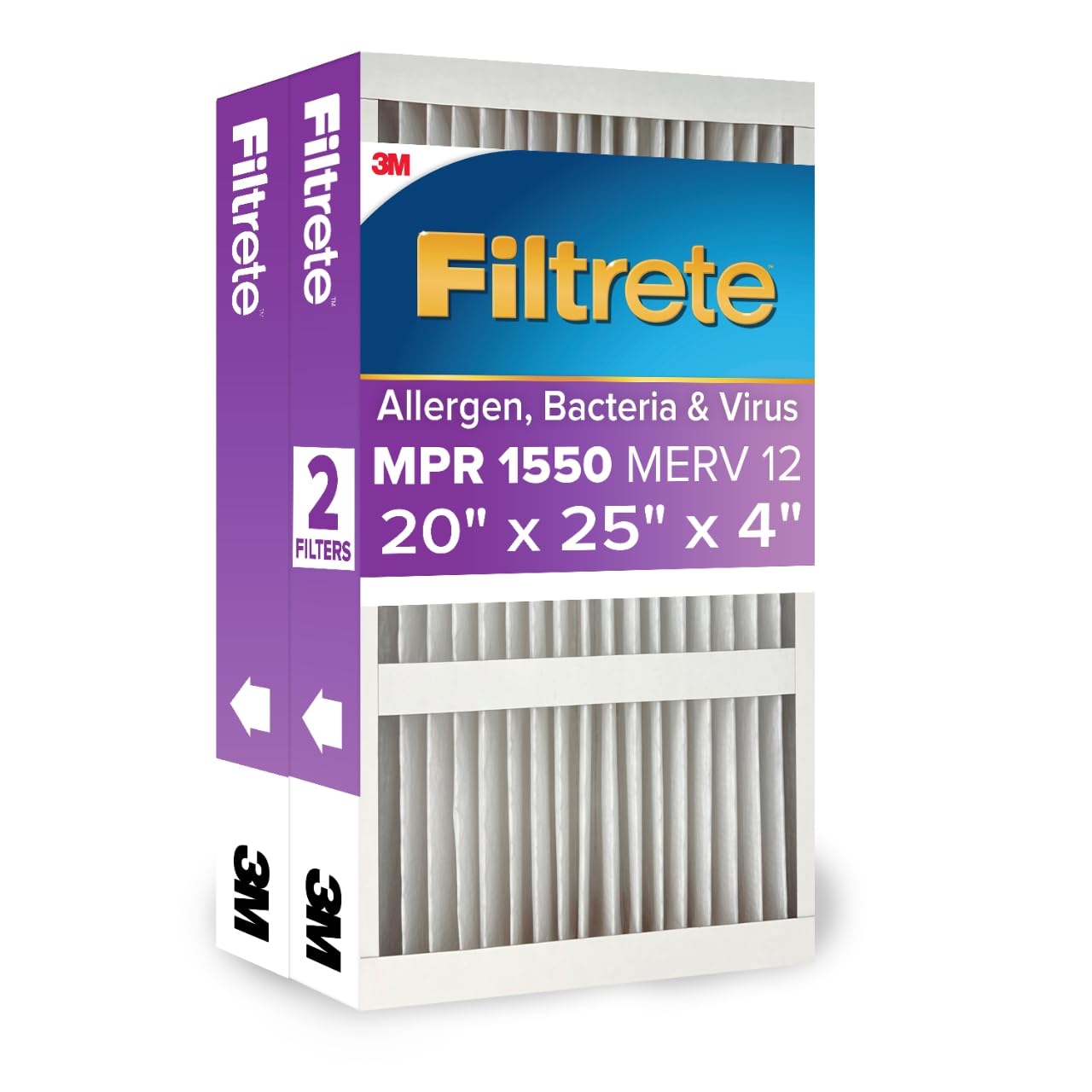 Filtrete 20x25x4, AC Furnace Air Filter, MPR 1550 DP, Healthy Living Ultra Allergen Deep Pleat, 2-Pack (Actual 19.88 x 24.63 x 4.31)