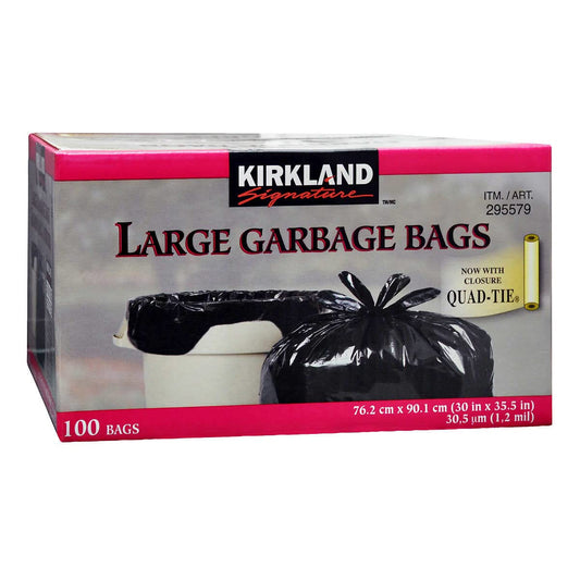 Kirkland Signature Large Quad-Tie Garbage Bags 100 Pack
